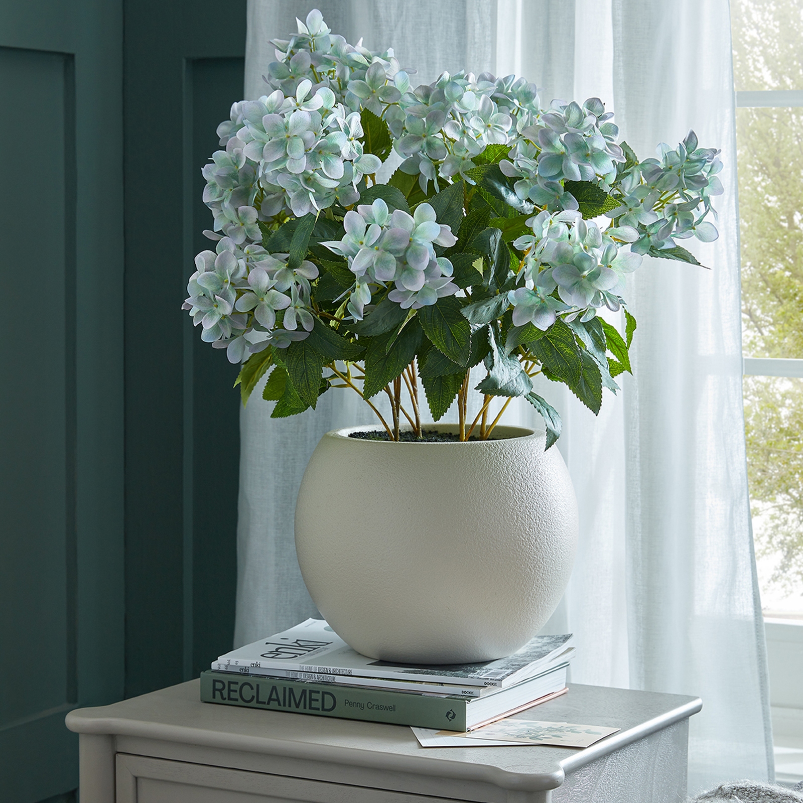 Green Hellebore Plant In Taupe Pot - Image 5