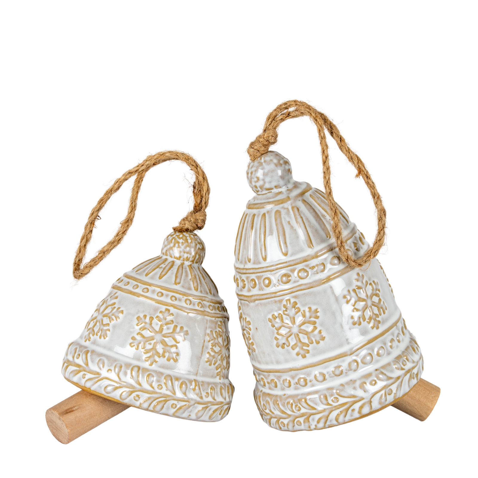Large Ceramic Bell Tree Ornament With Snowflake Detail - Image 3